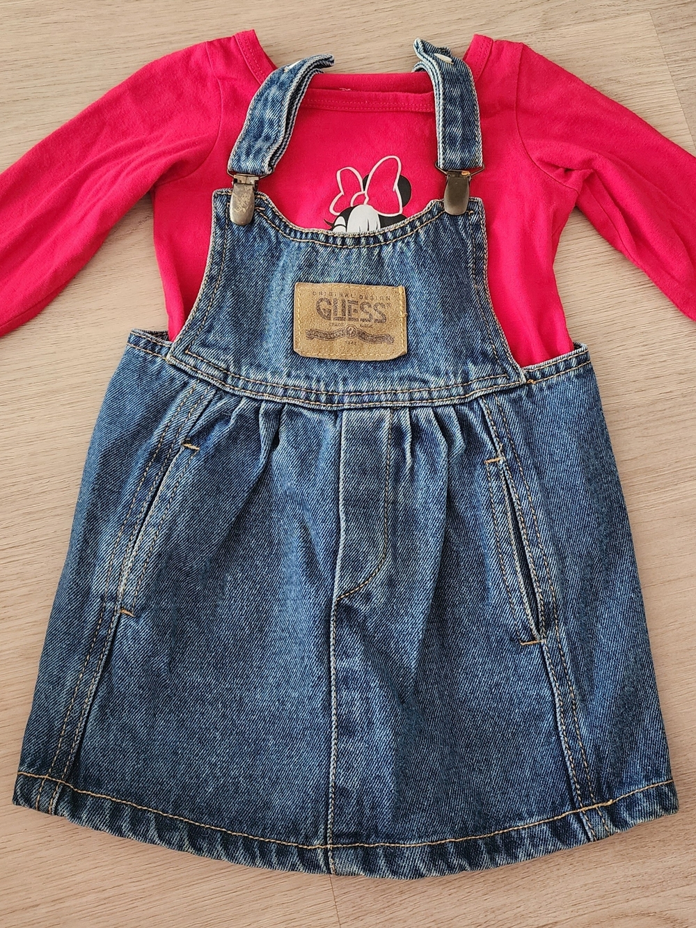 Guess Blue Denim Overall Dress with Pink Top
